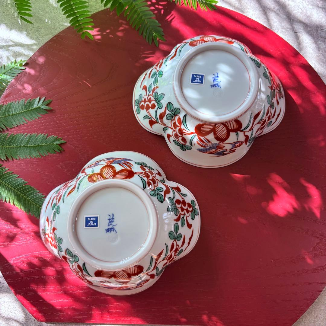 波佐見焼　錦万歴京木甲鉢　2つセット　木瓜鉢　深鉢　小鉢　とんすい　深皿　赤絵