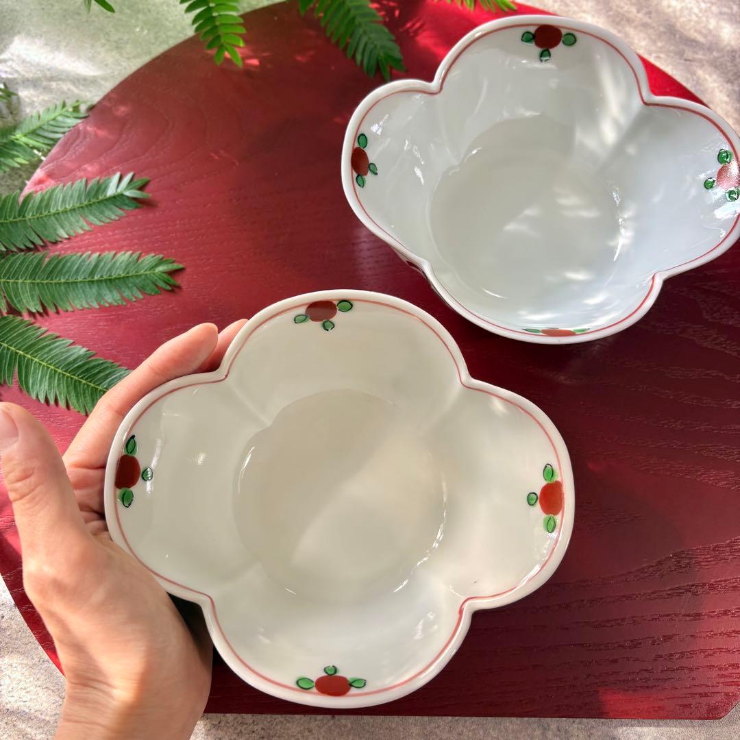 波佐見焼　錦万歴京木甲鉢　2つセット　木瓜鉢　深鉢　小鉢　とんすい　深皿　赤絵