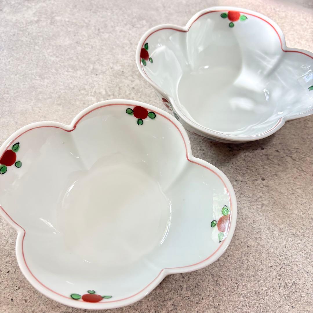 波佐見焼　錦万歴京木甲鉢　2つセット　木瓜鉢　深鉢　小鉢　とんすい　深皿　赤絵