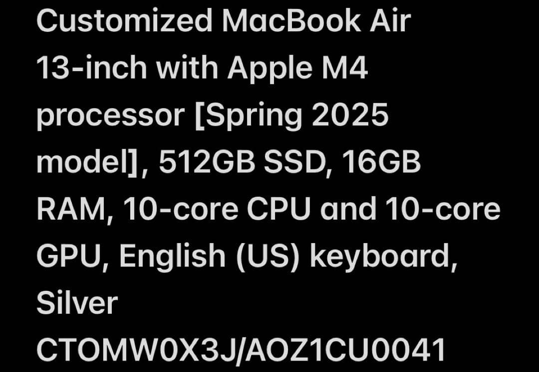 MacBook Air 13インチ Apple M4 512GB/メモリ16GB