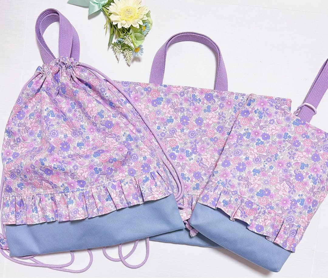 ハンドメイド　オーダー受付　レッスンバッグ　上履き入れ　体操服袋　花柄　入園入学