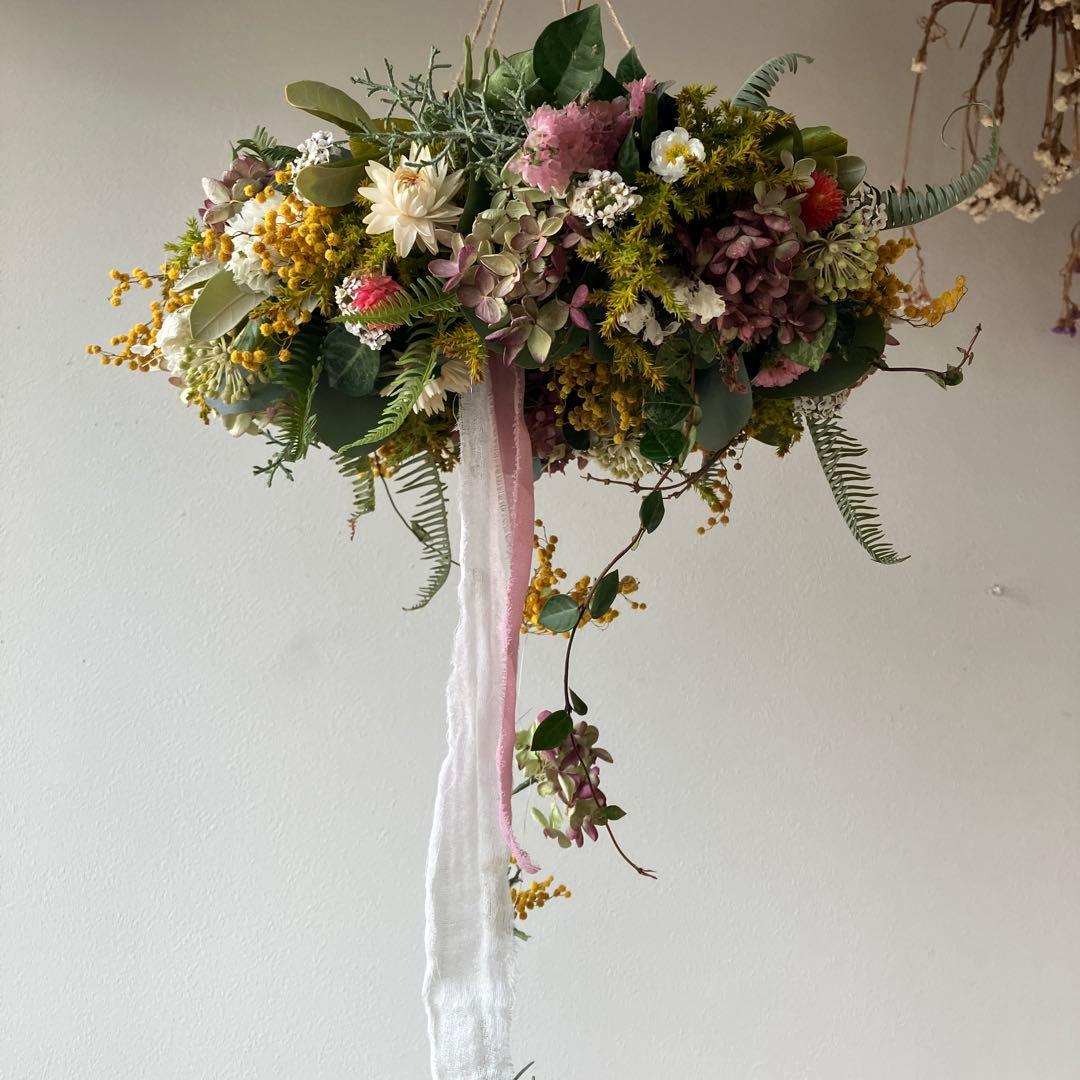 春色フライングリース　ミランドールミモザ　水無月紫陽花　スターチス　花かんざし