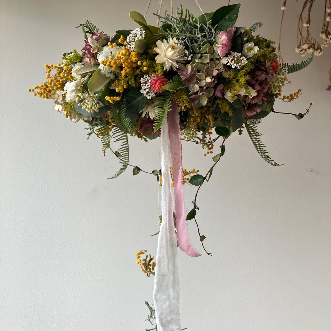 春色フライングリース　ミランドールミモザ　水無月紫陽花　スターチス　花かんざし