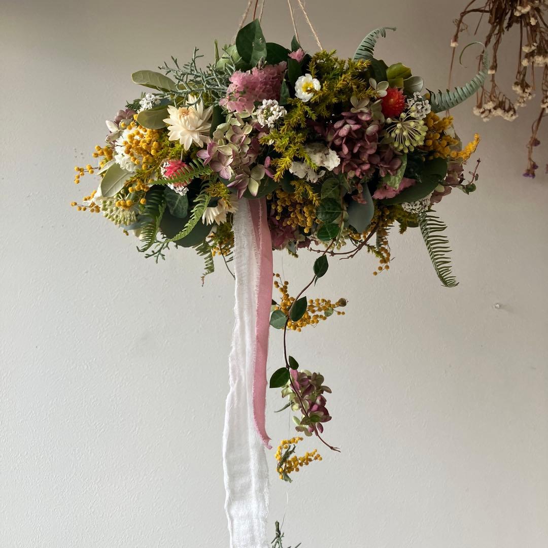 春色フライングリース　ミランドールミモザ　水無月紫陽花　スターチス　花かんざし