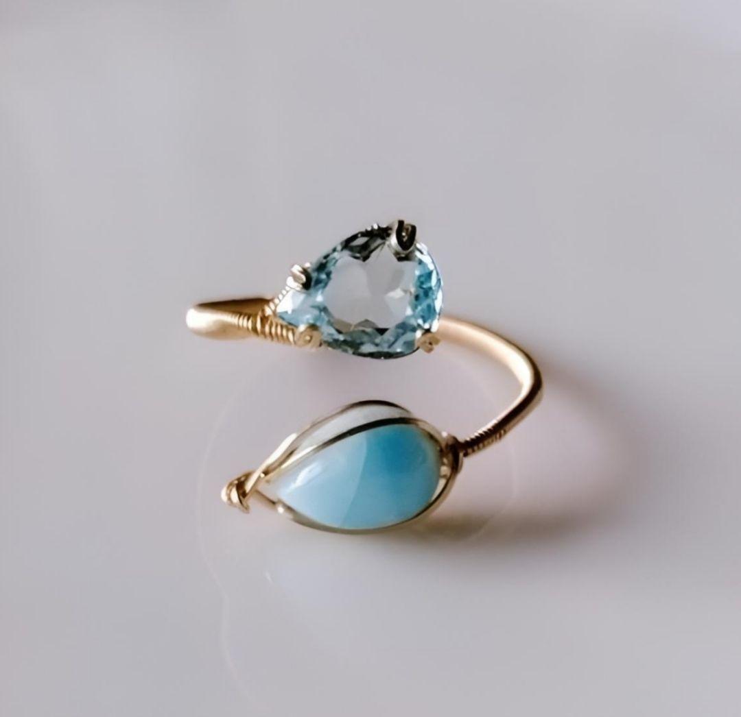 Kgf14 宝石ルース ラリマー・ブルートパーズ 爪留め フォークリング フリー