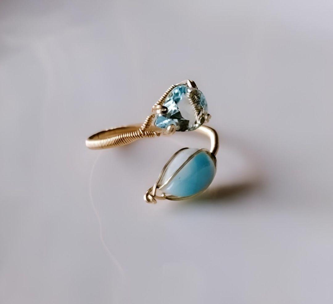 Kgf14 宝石ルース ラリマー・ブルートパーズ 爪留め フォークリング フリー