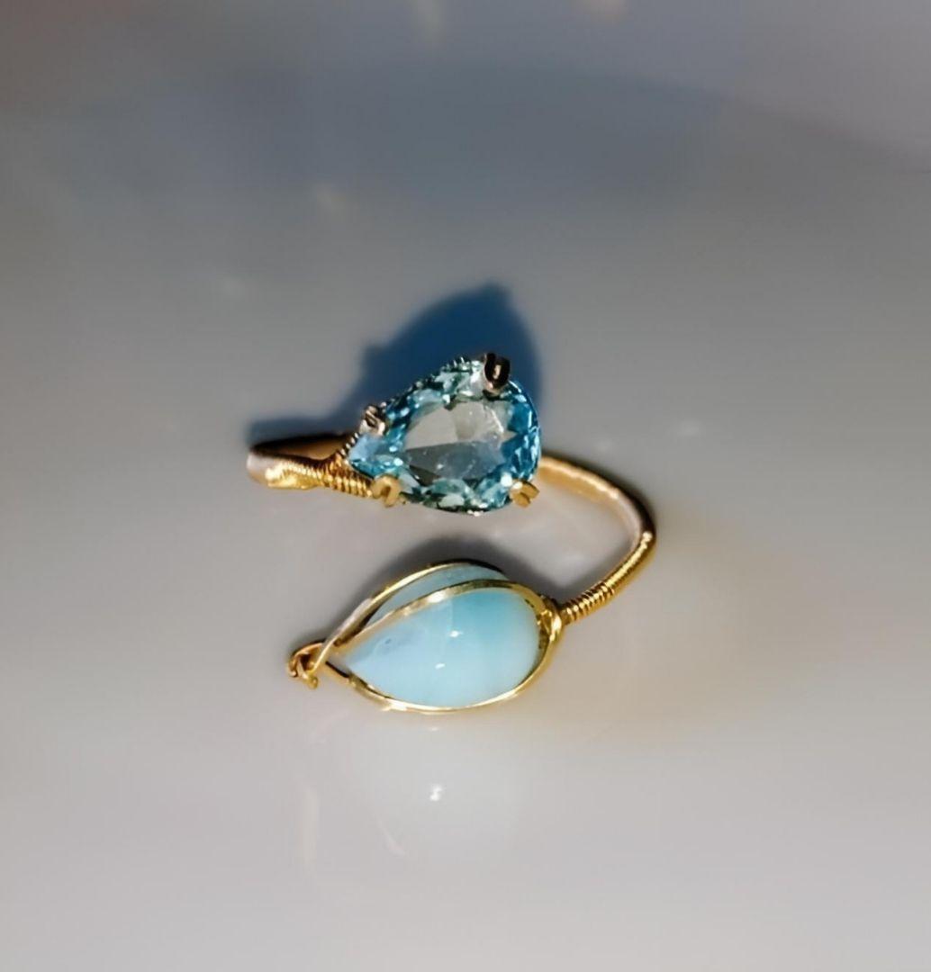 Kgf14 宝石ルース ラリマー・ブルートパーズ 爪留め フォークリング フリー