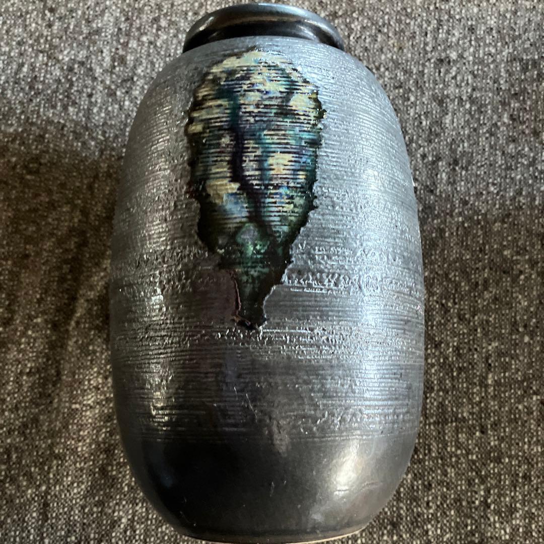 信楽焼　花瓶　壺　フラワーベース　花器　黒　焼物　手作り　インテリア小物