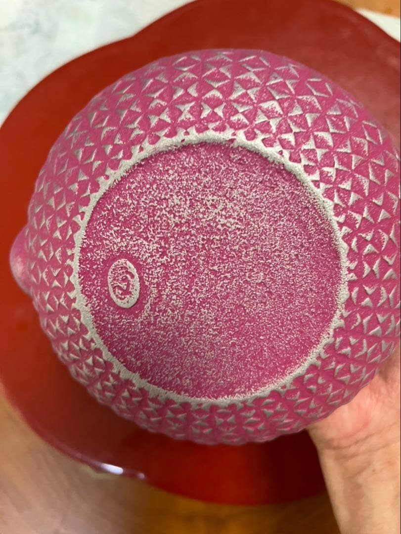 ピンク鋳鉄急須 ダイヤモンド模様 1.2L