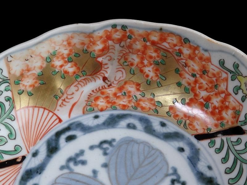 古伊万里 金襴手　桜花紋に菊の図　膾皿　２客　D121AS-DCs