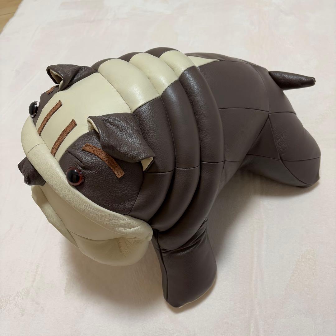 ブルドッグ　レザー　ぬいぐるみ 茶色とクリーム色