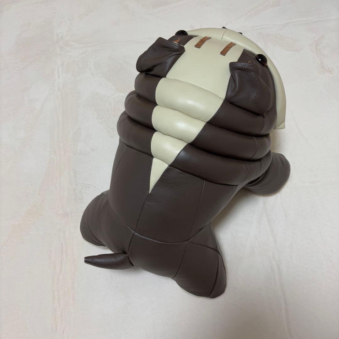 ブルドッグ　レザー　ぬいぐるみ 茶色とクリーム色