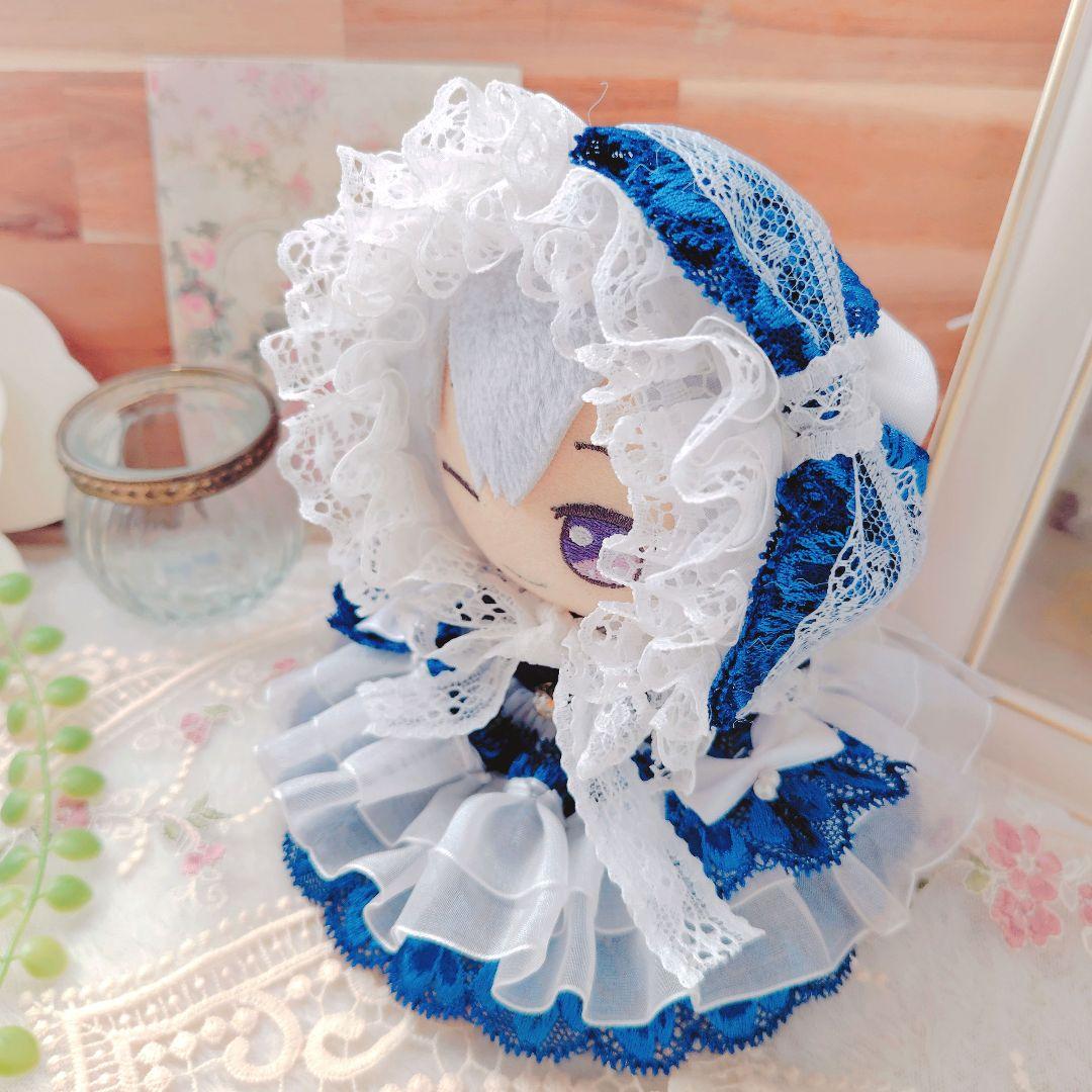 №08-103 ダークブルー　甘かわ　ボンネット　ドレス　１６cm　ぬい服