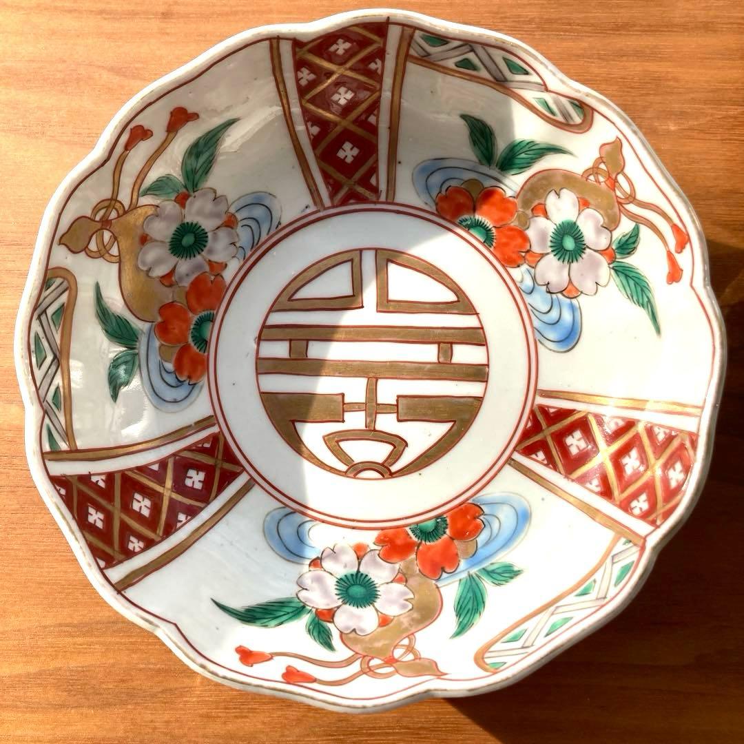 古伊万里　桜瓢文　金彩赤絵　膾皿　2客