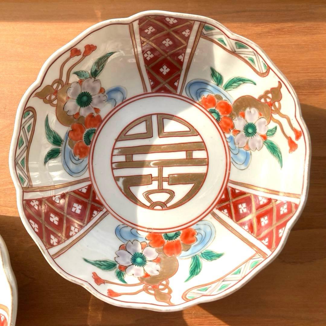 古伊万里　桜瓢文　金彩赤絵　膾皿　2客