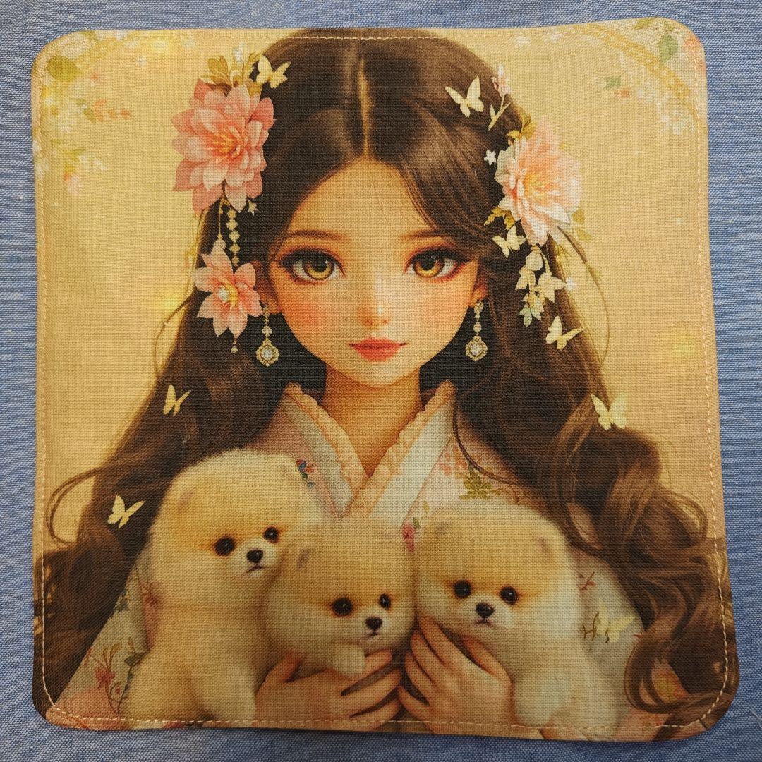 yourelia　 4重ハンカチ　ポメラニアン柄　18枚