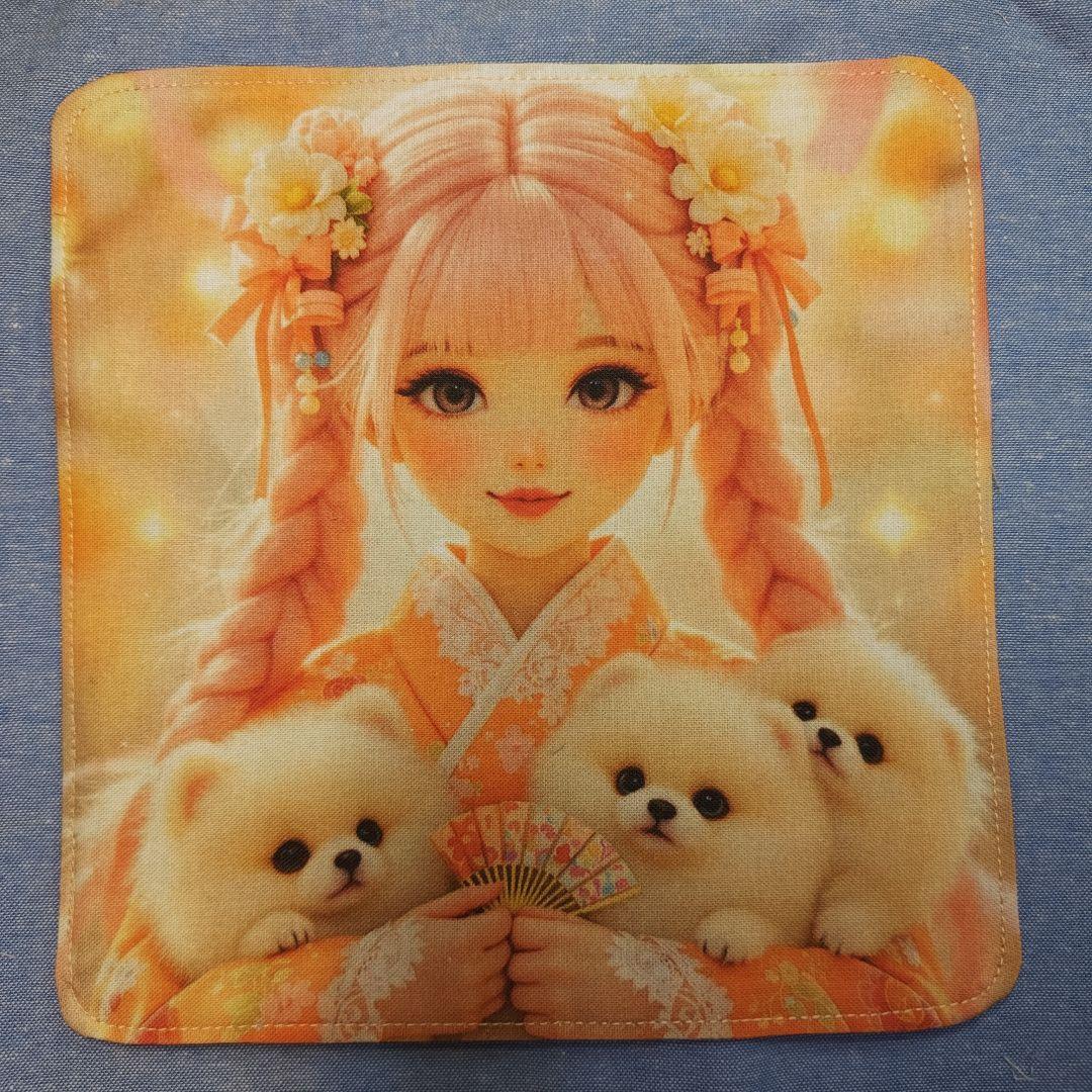 yourelia　 4重ハンカチ　ポメラニアン柄　18枚