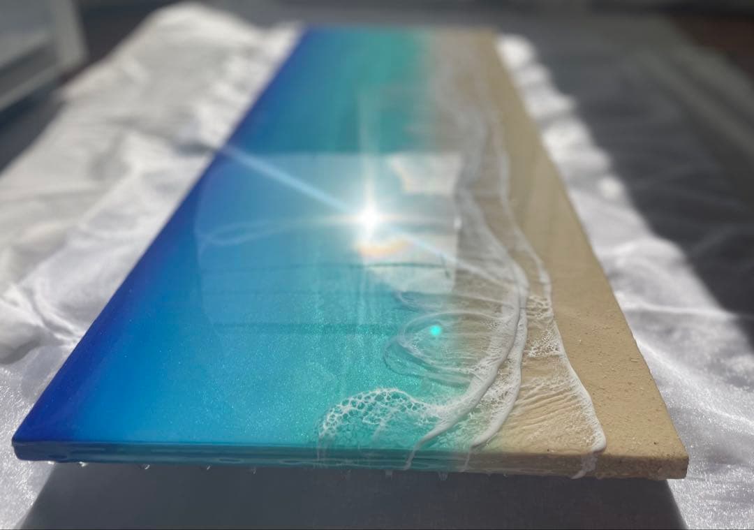 オーシャンレジン　海アート　壁掛けアートロングパネル　W90㎝✖️H30㎝　ギフト