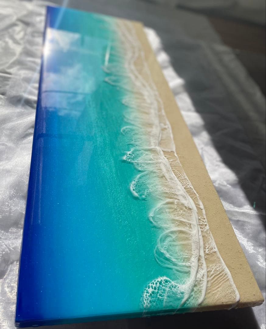 オーシャンレジン　海アート　壁掛けアートロングパネル　W90㎝✖️H30㎝　ギフト