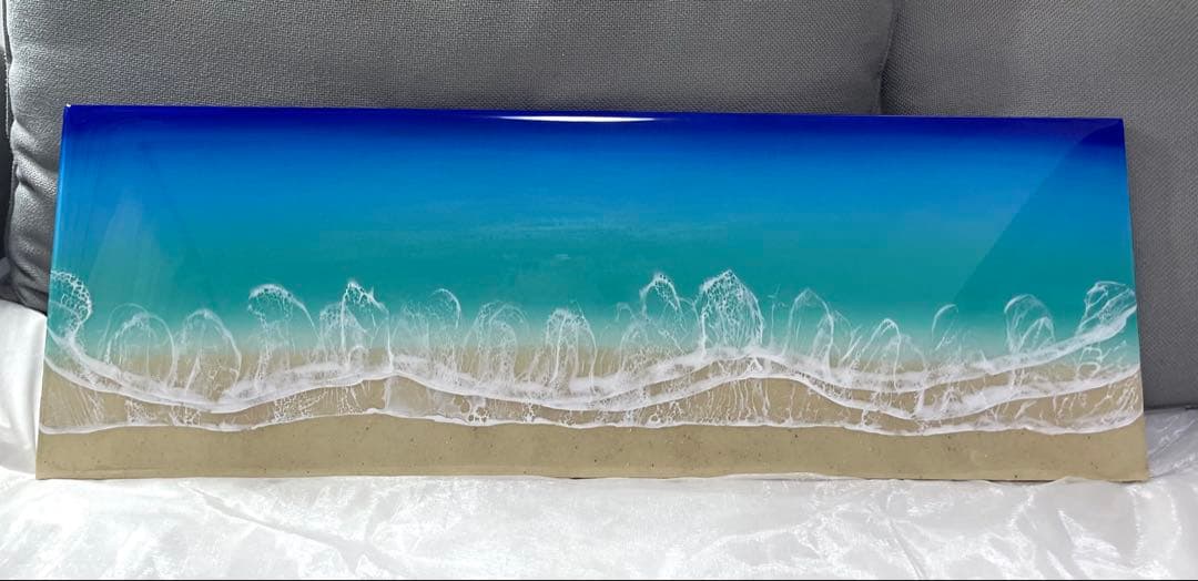 オーシャンレジン　海アート　壁掛けアートロングパネル　W90㎝✖️H30㎝　ギフト