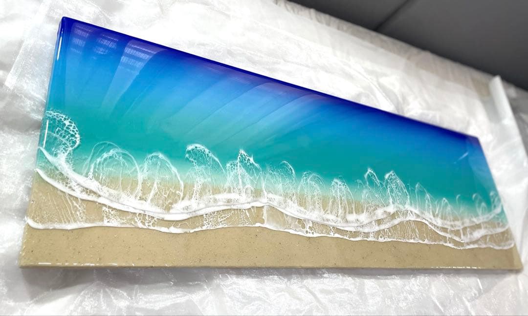 オーシャンレジン　海アート　壁掛けアートロングパネル　W90㎝✖️H30㎝　ギフト