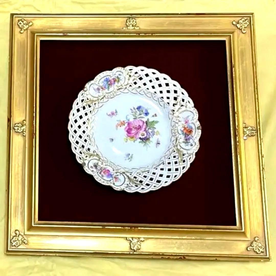 ・額装皿・マイセン・１８２０-１９２４・額４０cm・皿２０cm・Meissen・