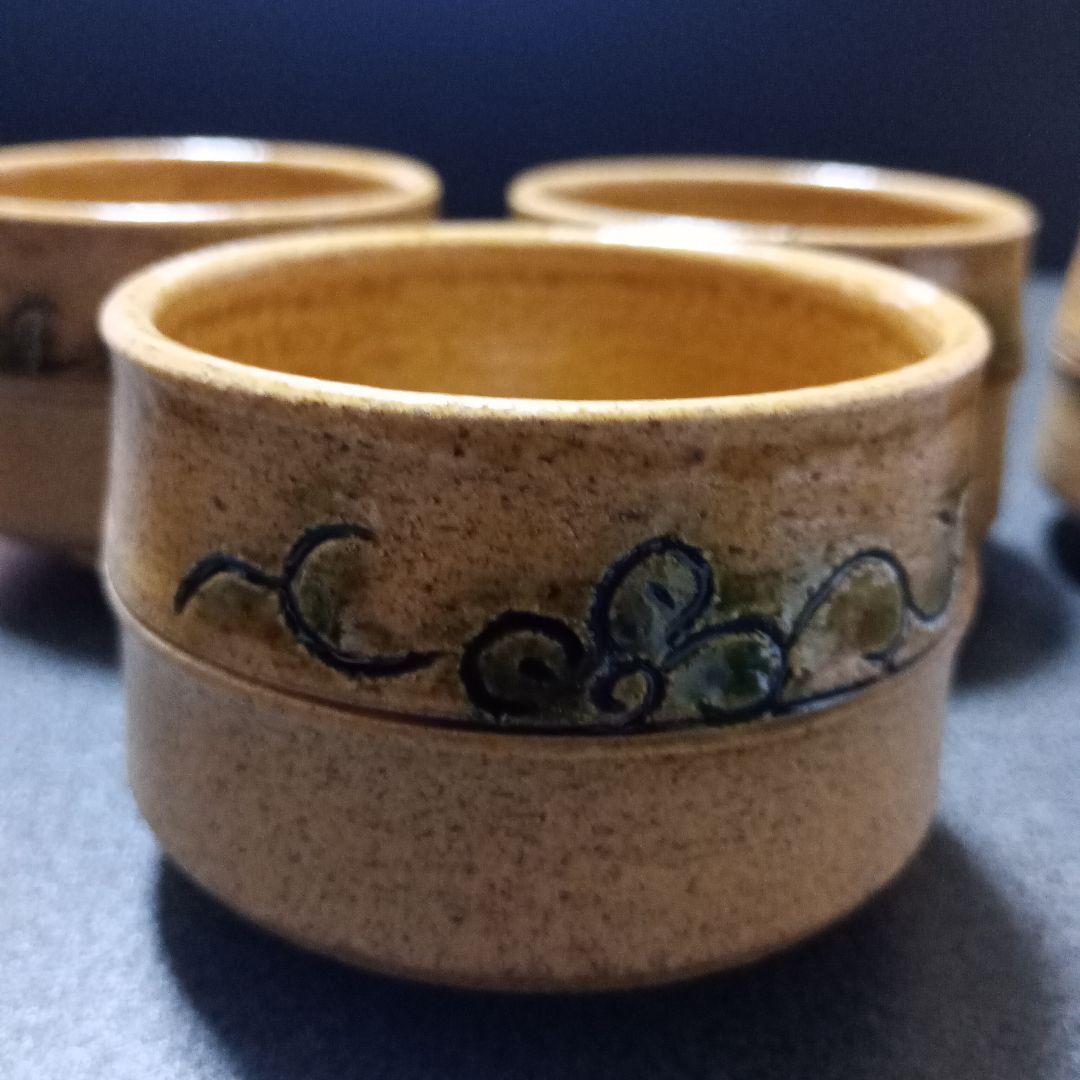 黄瀬戸 織部【胴紐】ぐい呑み 5点セット　作家物　陶印あり　♡美品♡