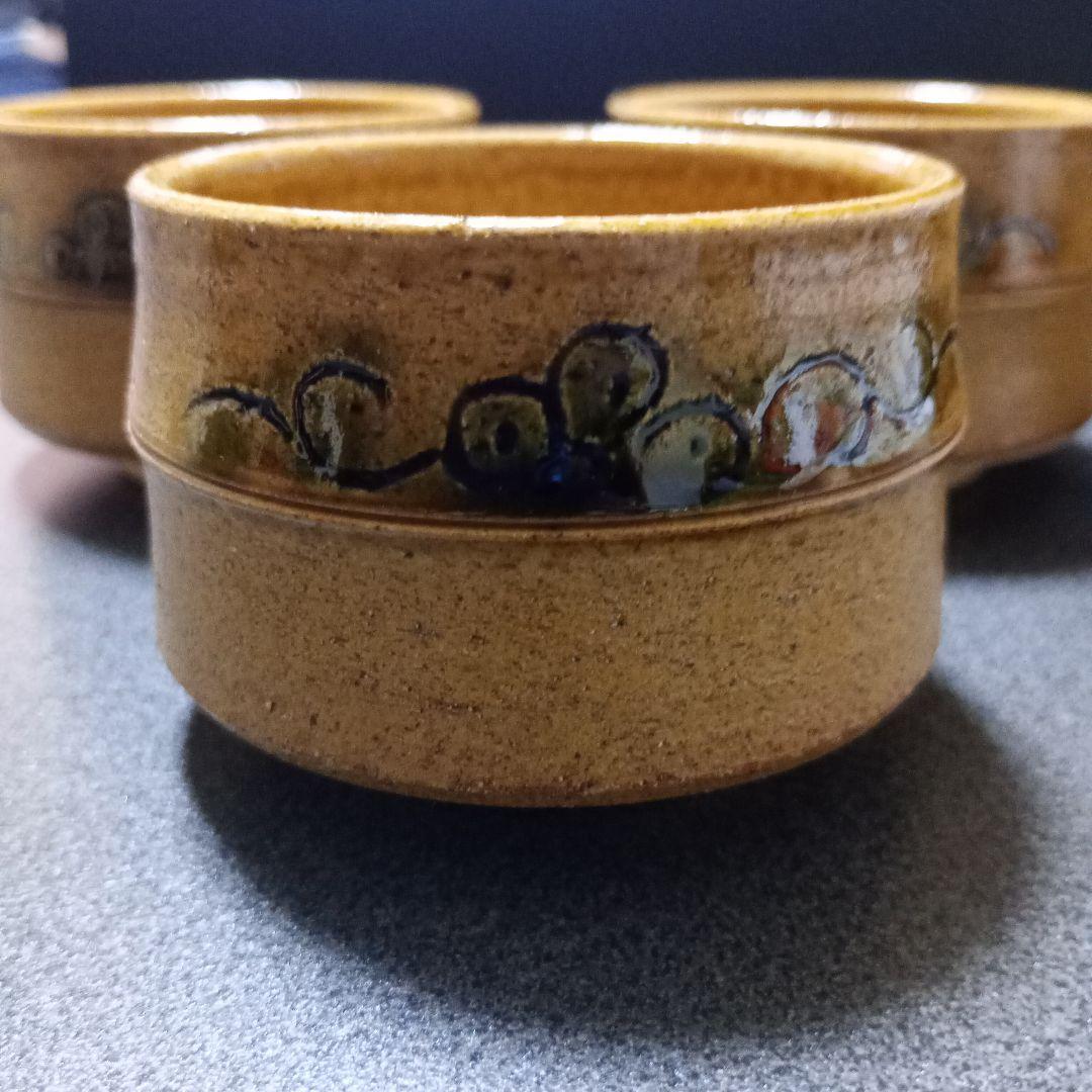 黄瀬戸 織部【胴紐】ぐい呑み 5点セット　作家物　陶印あり　♡美品♡