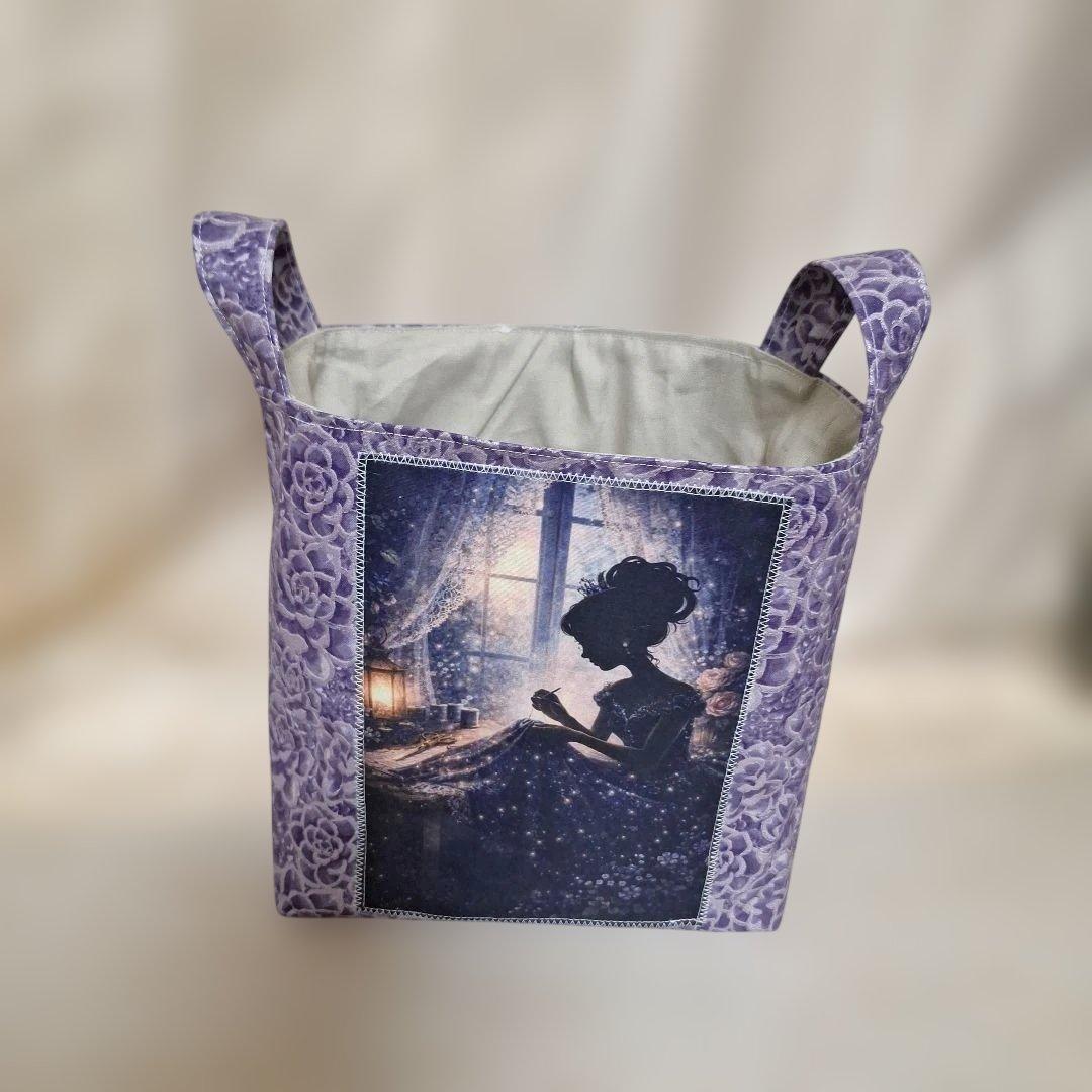 シュガーコテージパネル生地　ハンドメイド　まちなしバッグ　ミニバック布バスケット