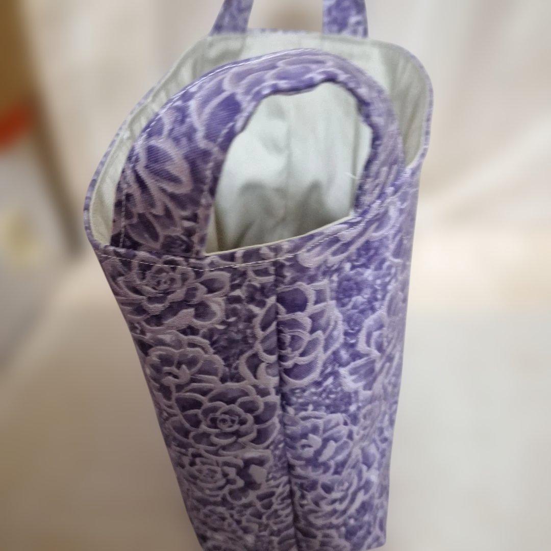 シュガーコテージパネル生地　ハンドメイド　まちなしバッグ　ミニバック布バスケット