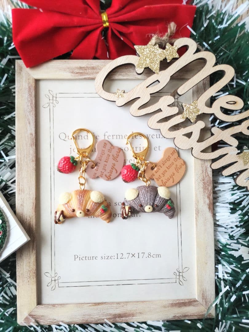 Merry Xmas★ペアくまワッサン★フェイクスイーツ　キーホルダー　チャーム