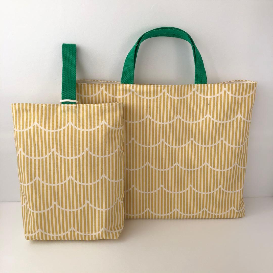 るん　レッスンバッグ&上履き入れセット　巾着袋　ふわふわストライプ