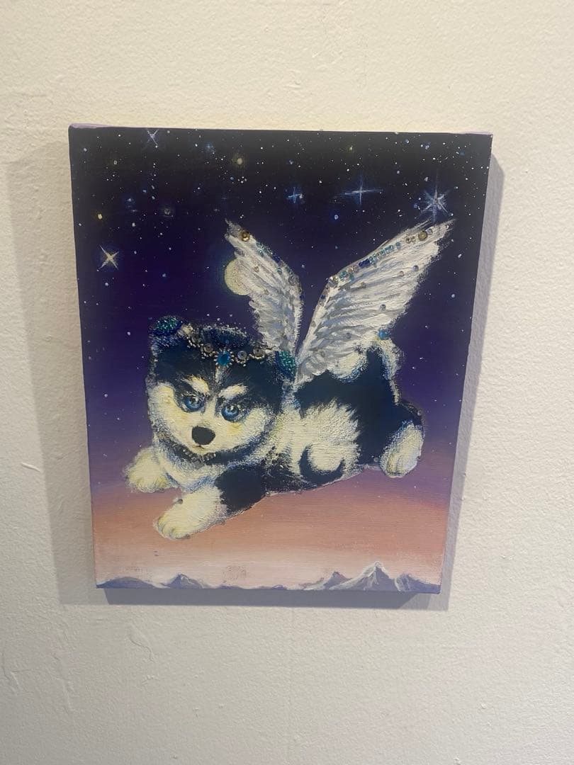ハスキー犬 エンジェル 絵 アクリル画