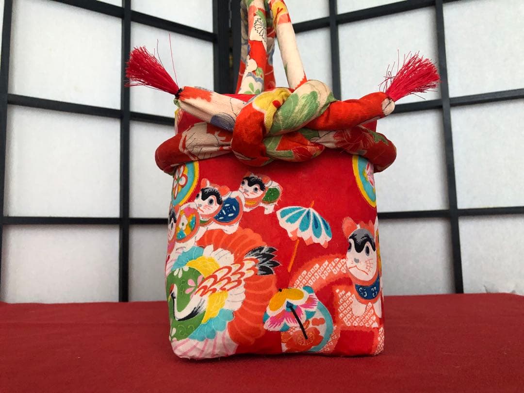 一閑張り　一閑張りバック　正絹古布　　犬張子　狛犬　可愛い