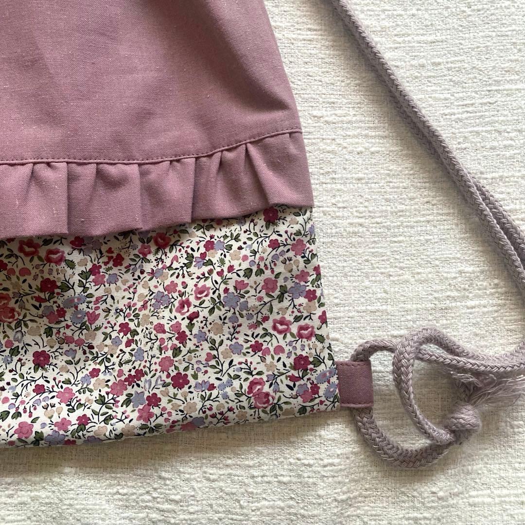 snooo！花柄無地フリルレッスンバッグ+体操服袋+上履き袋ダスティピンク