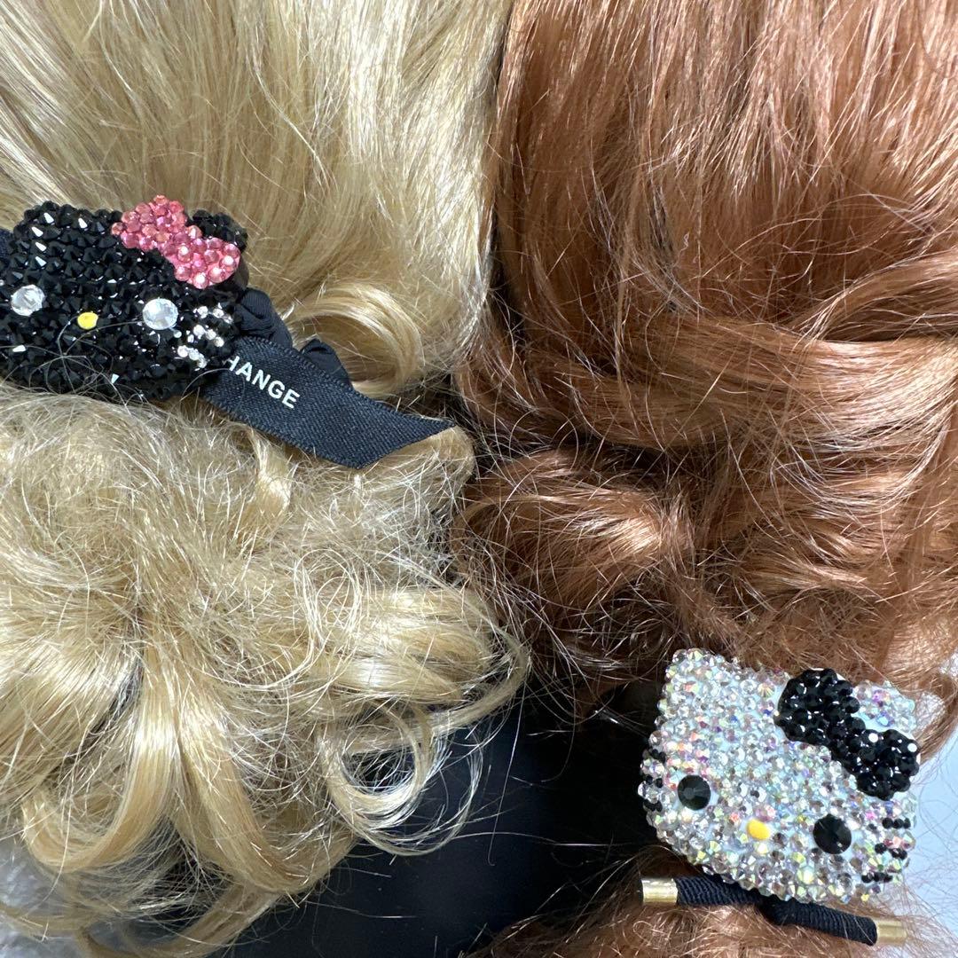 ★⭐︎ヘアゴム620キラキラ大粒ラインストーン付大きめ猫顔キャラビジューヘアゴム桃