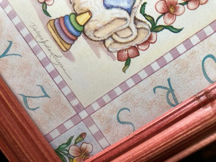 1990年代ものテディプリントアンティークピンク木製フレーム大型レアもの