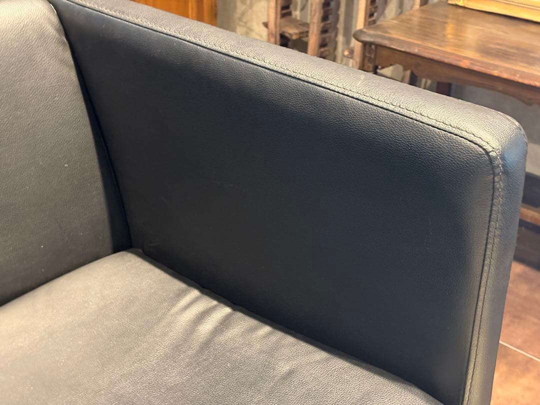 ①ブラック モダン 1人掛けソファ 1Pソファ 合皮レザー アンティーク SG