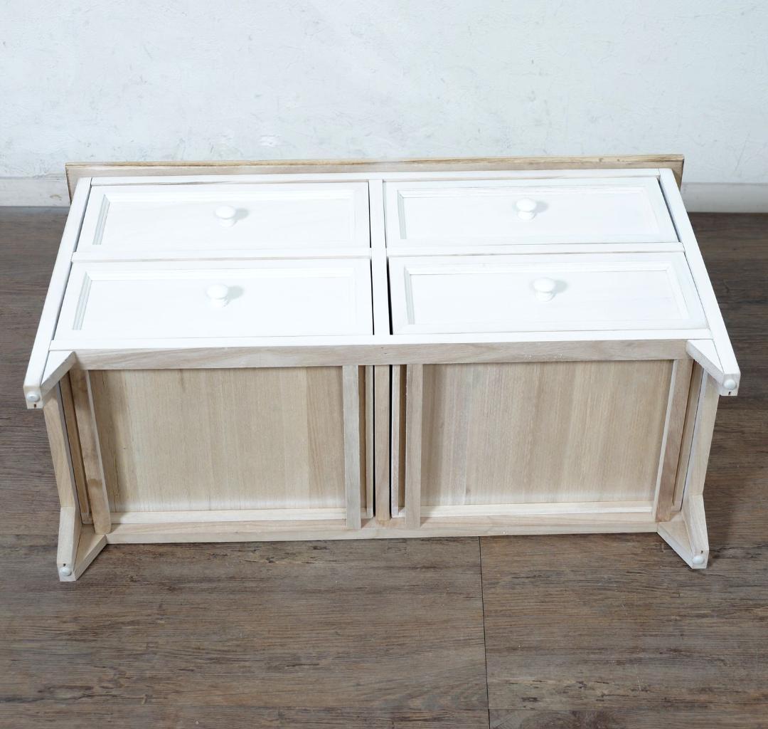 【新品・完成品】シャビーホワイト ローチェスト 幅75㎝ アンティーク風 桐製