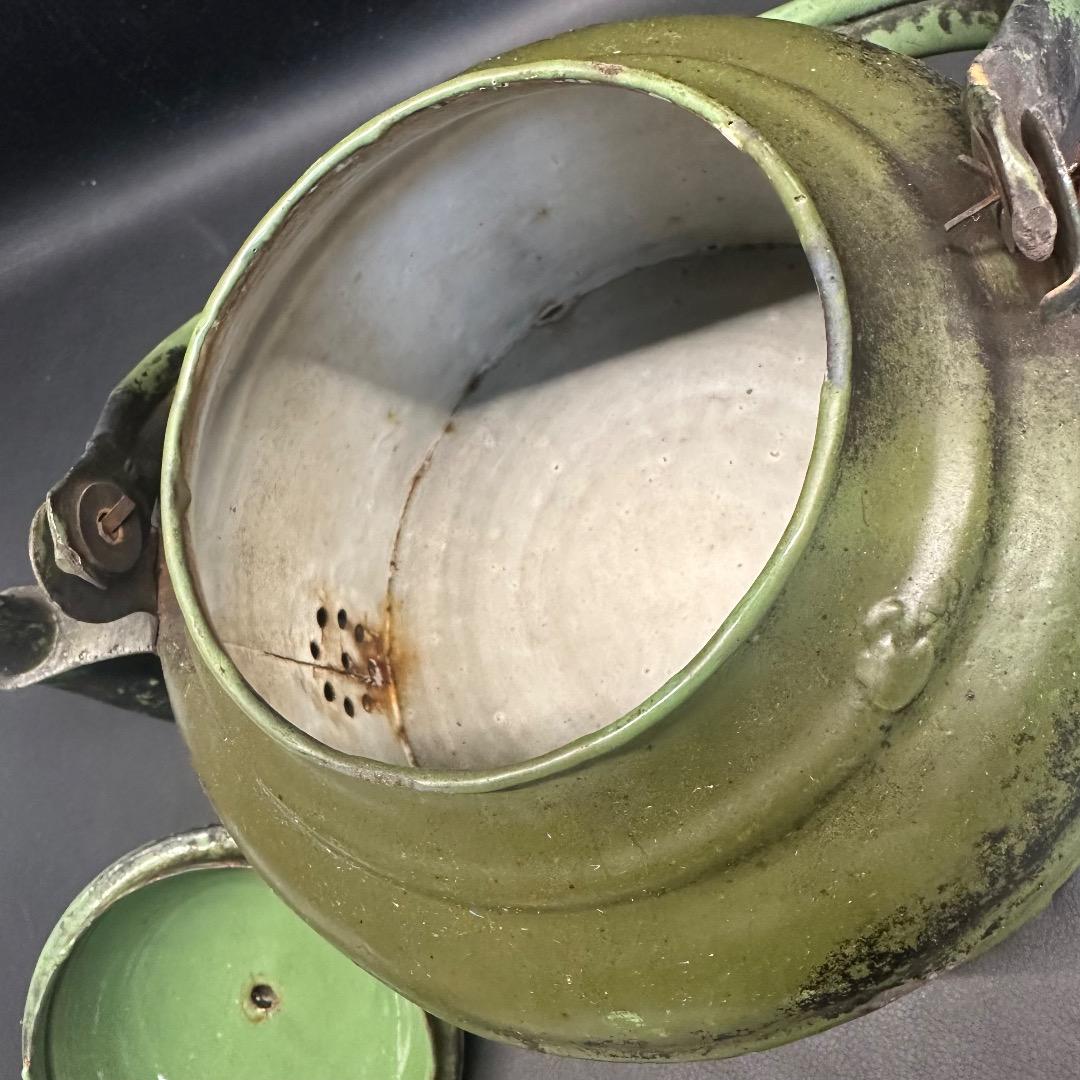 ♡Fc右1011 アンティーク ケトル やかん 昭和レトロ グリーン