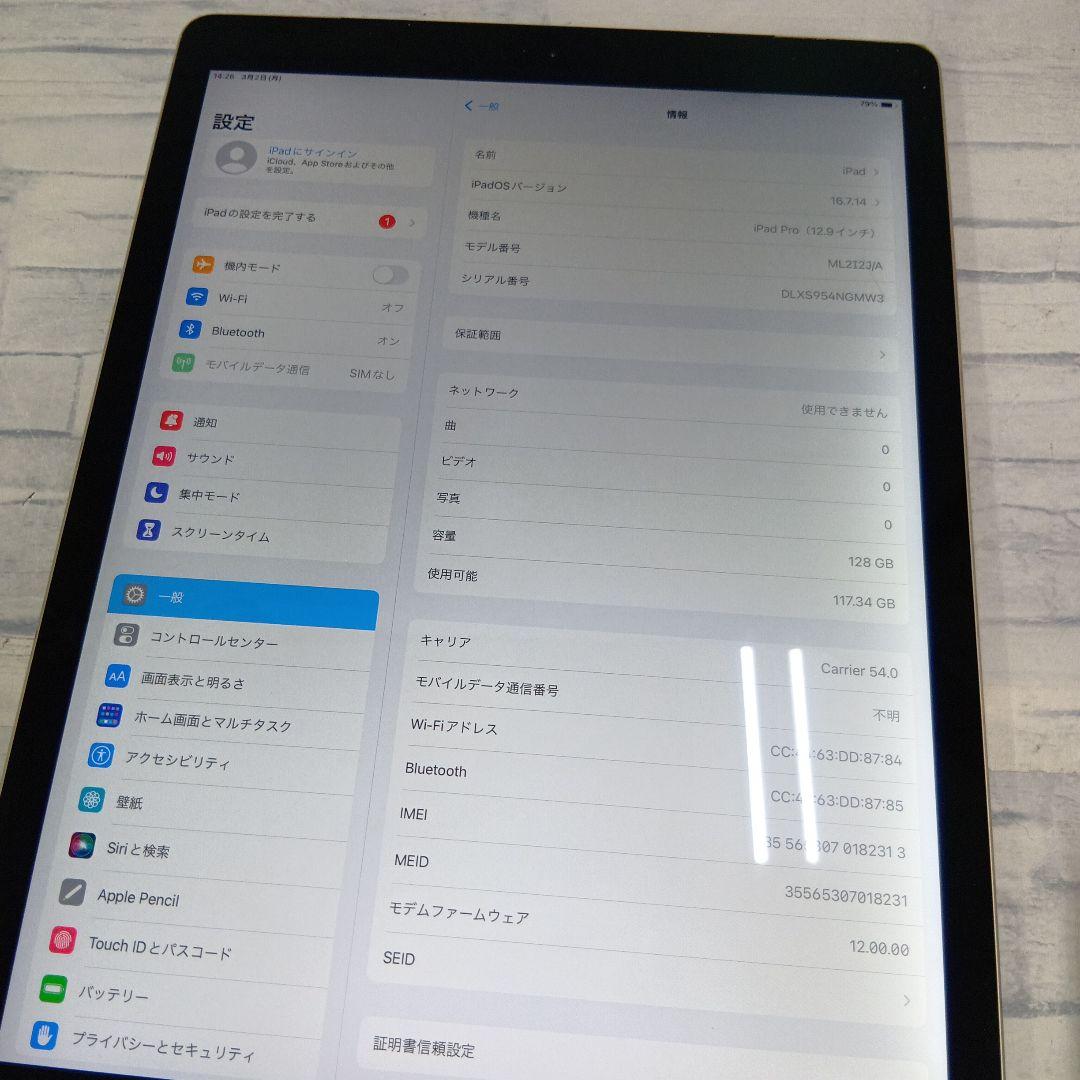 ｋ1226Apple iPad Pro第1世代128GBジャンクバックライト濃淡