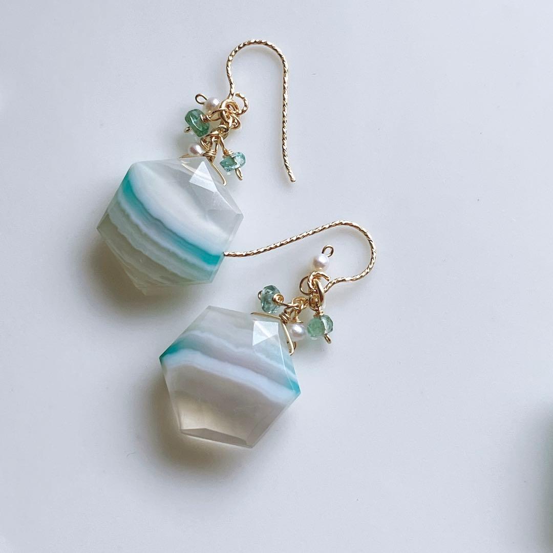 tama◆カラーバンデットアゲート×エメラルドピアス✧14kgf