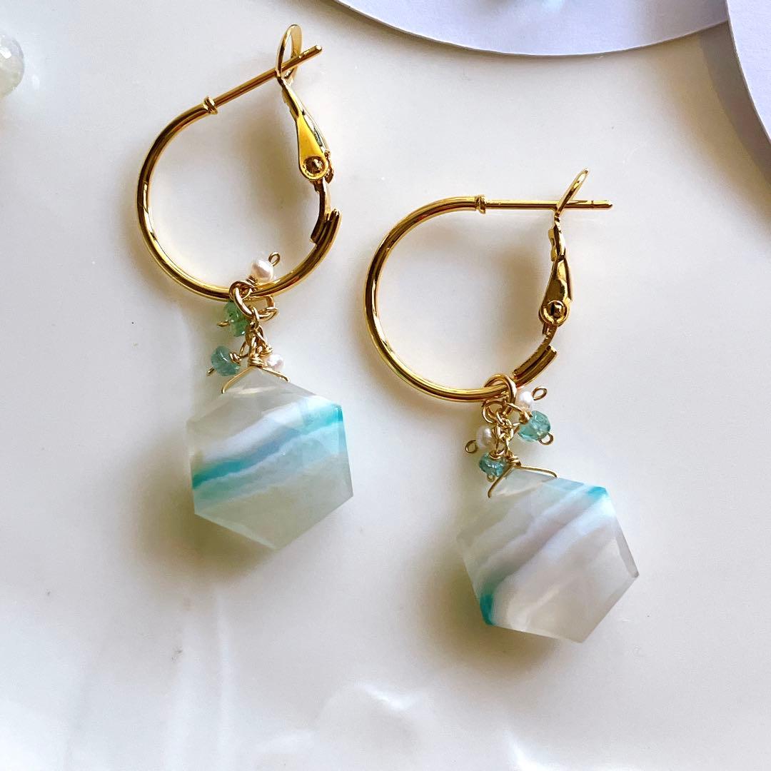 tama◆カラーバンデットアゲート×エメラルドピアス✧14kgf