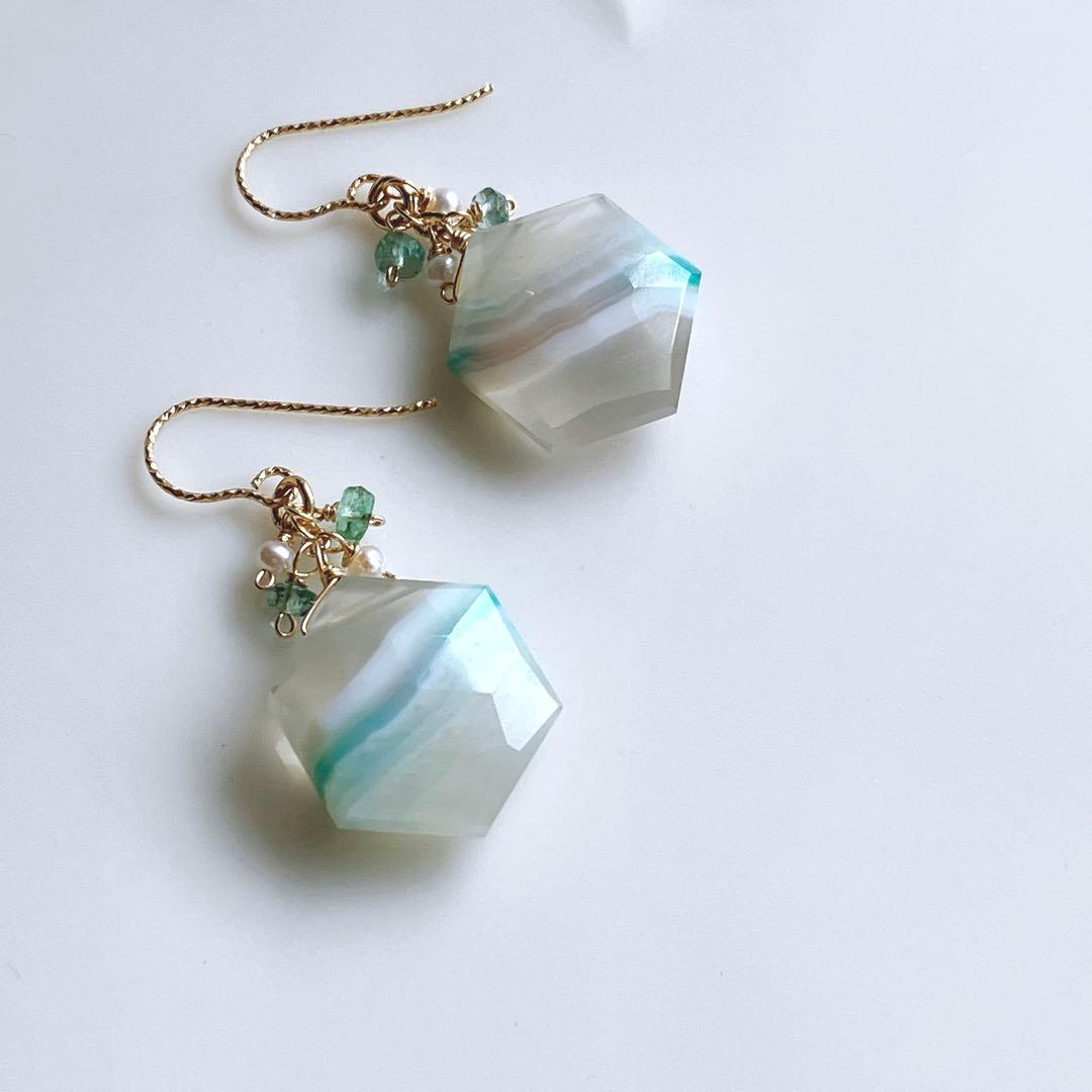 tama◆カラーバンデットアゲート×エメラルドピアス✧14kgf