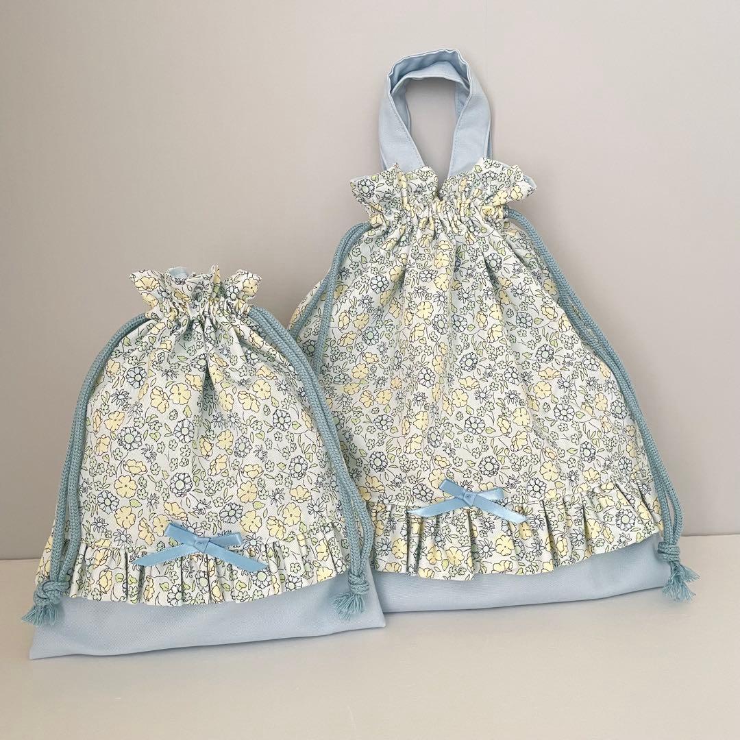 専用ページ　花柄水色セット+ブルーグレーお弁当袋セット