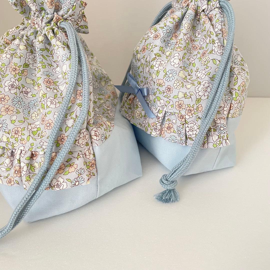 専用ページ　花柄水色セット+ブルーグレーお弁当袋セット