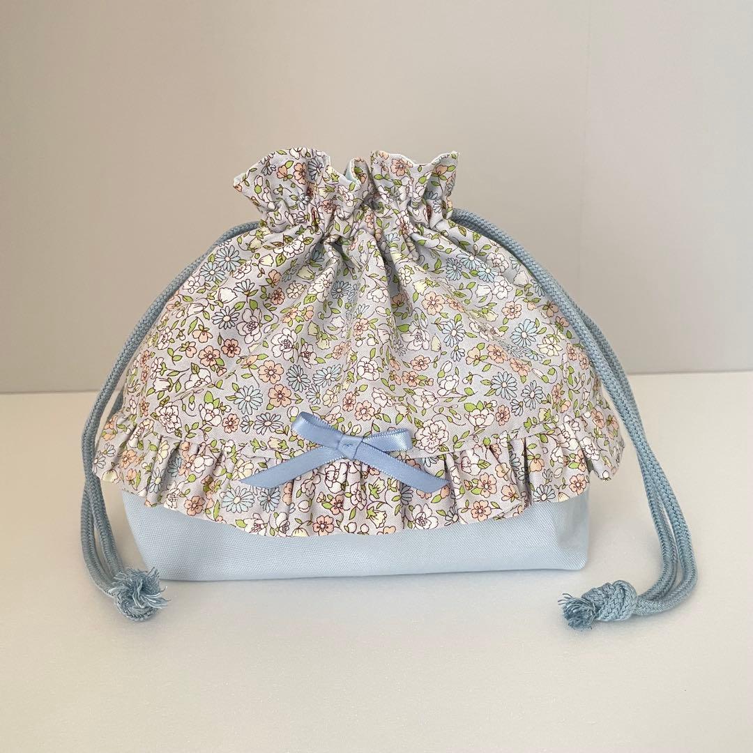 専用ページ　花柄水色セット+ブルーグレーお弁当袋セット