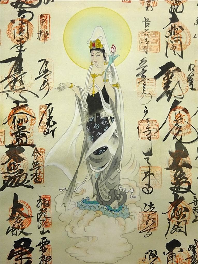 掛軸『西国三十三ヶ所霊場御朱印』絹本 掛け軸 a020113-2