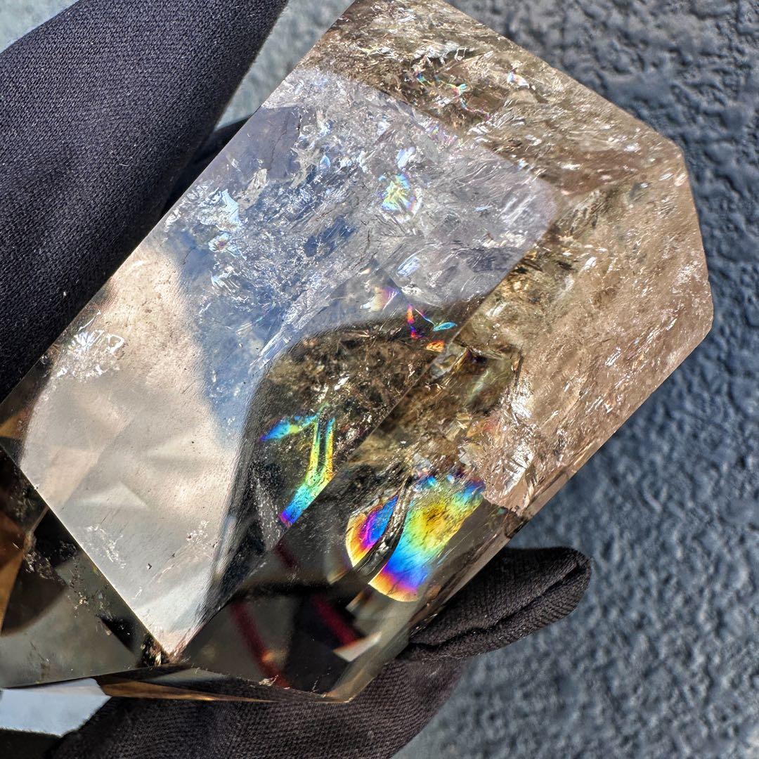 【開運 魔除】絶品❗️レインボー煙水晶スモーキーシトリン六角柱 超パワーA1497