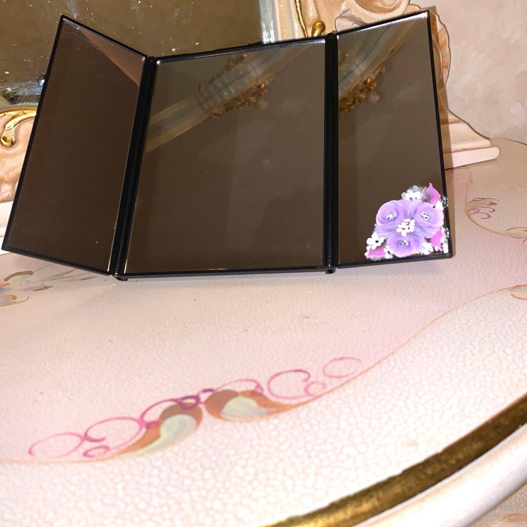 三面鏡　スタンドミラー　ミニ三面鏡セット薔薇　手描き　トールペイント
